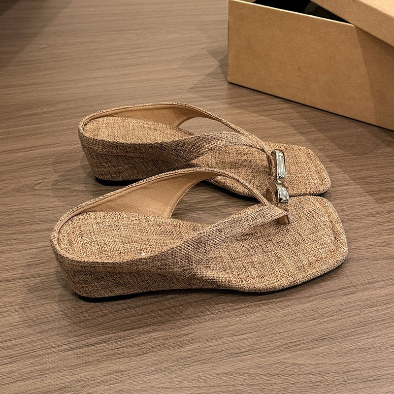 Minimalist Metallic Wedge Flip Flops