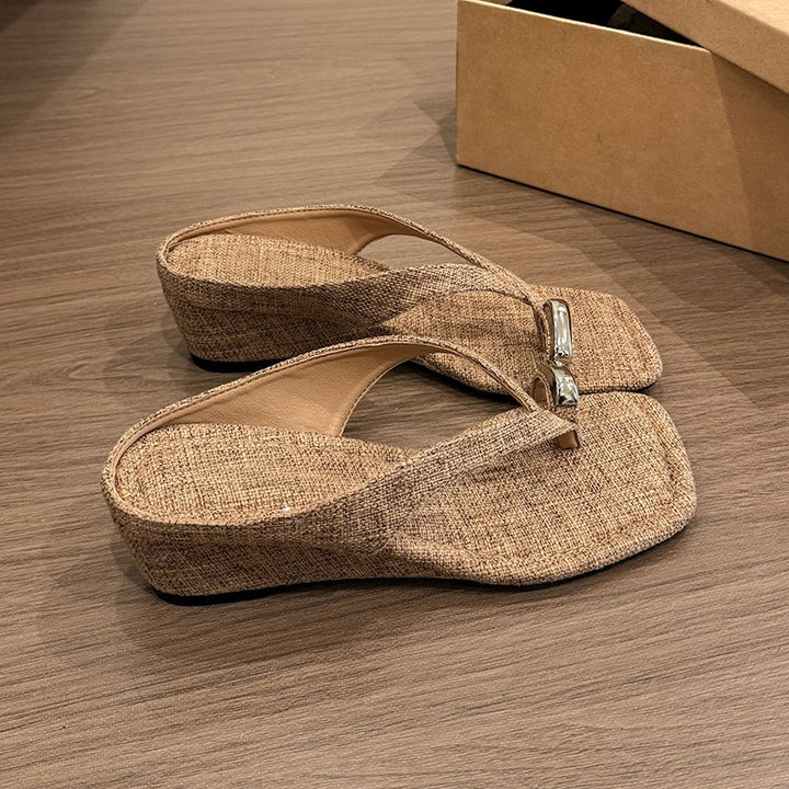 Minimalist Metallic Wedge Flip Flops