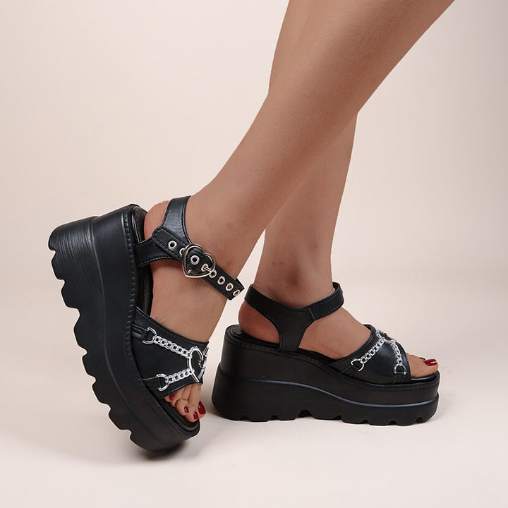 Lolita Heart Chain Platform Wedge Sandals