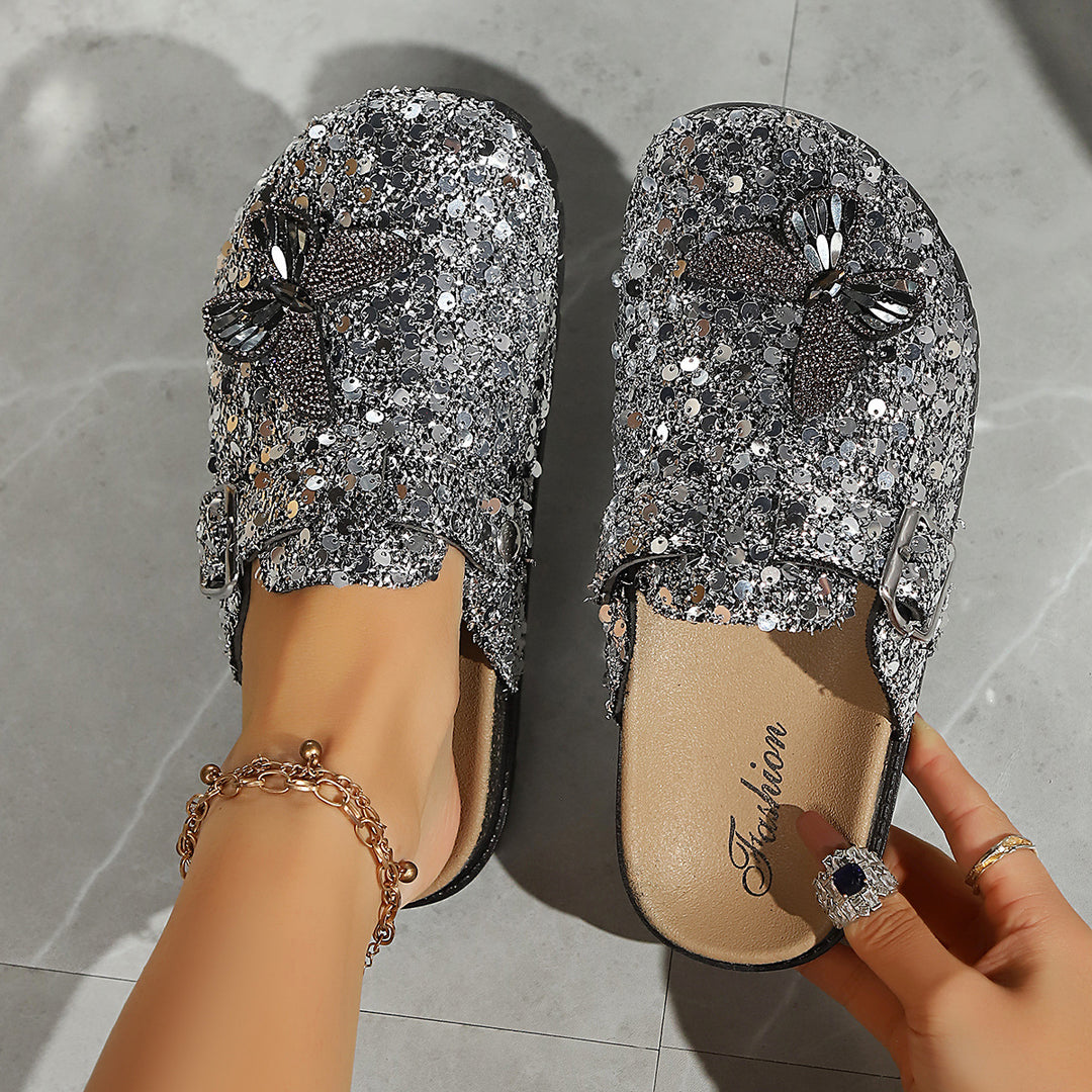 Crystal Bow Mule Sandals