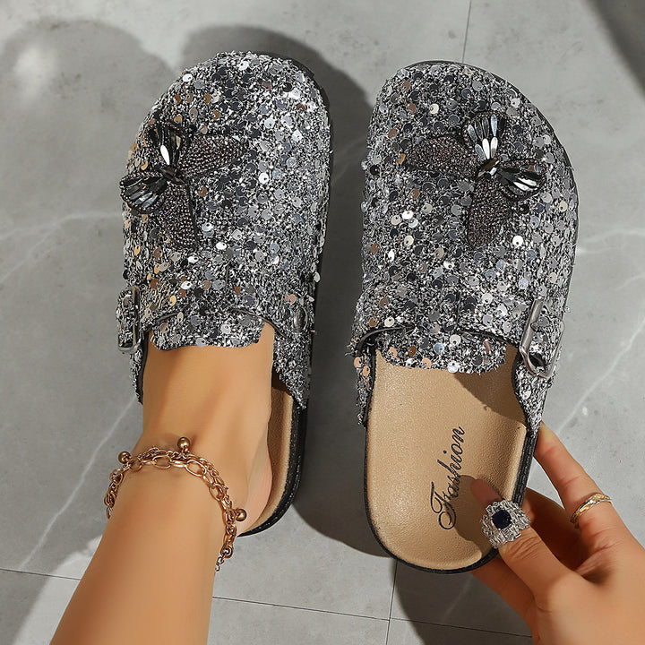 Crystal Bow Mule Sandals