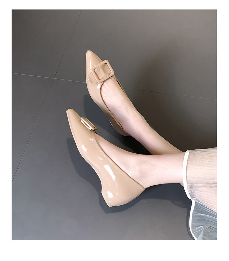 Pointed Toe Leather Kitten Heel Pumps for Women