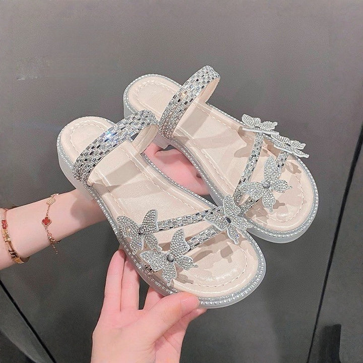 Rhinestone Bow Convertible Flat Sandals