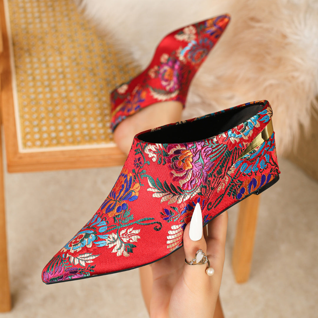 Floral Jacquard Wedge Mule Shoes