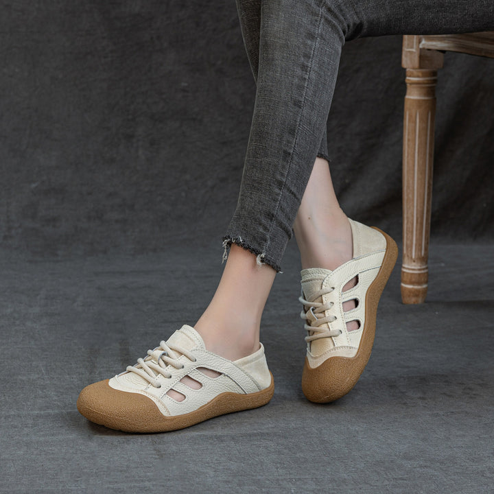 Genuine Leather Cutout Slip-On Flat Sandals