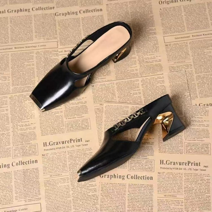 Square Toe Block Heel Mule Sandals