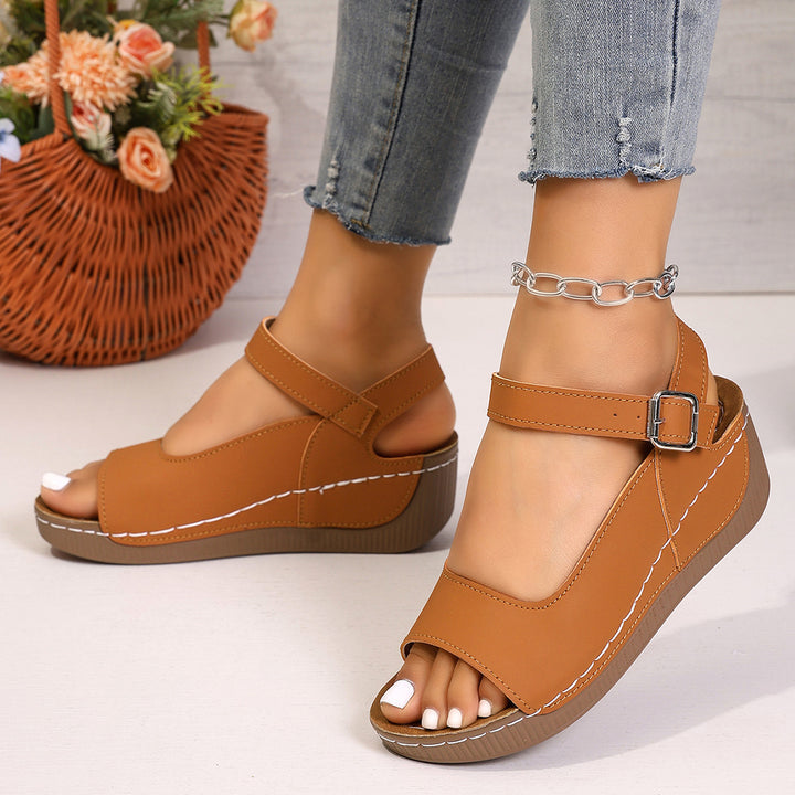 Cut-Out Wedge Sandals with Ankle Strap