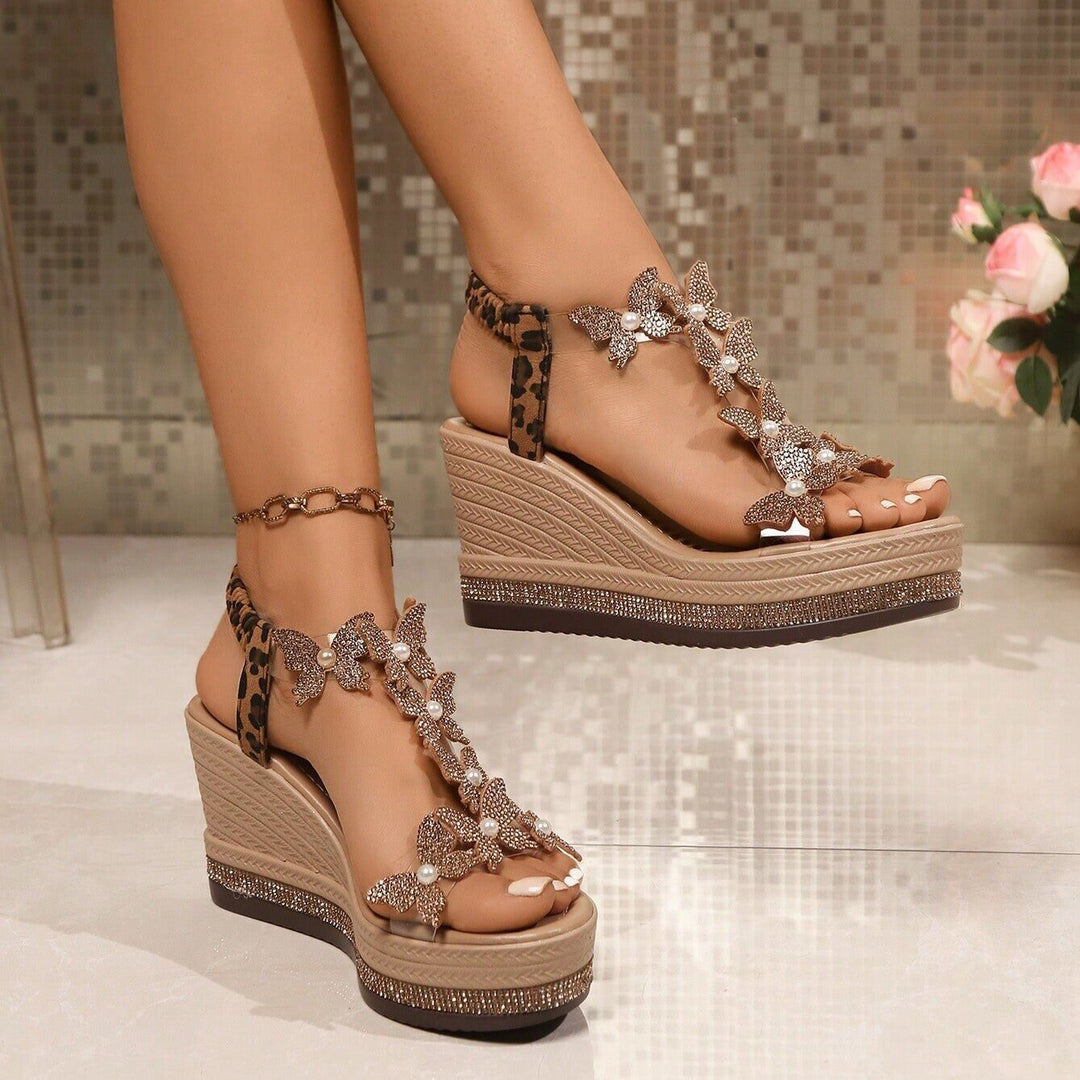 Pearl Bow Wedge Sandals