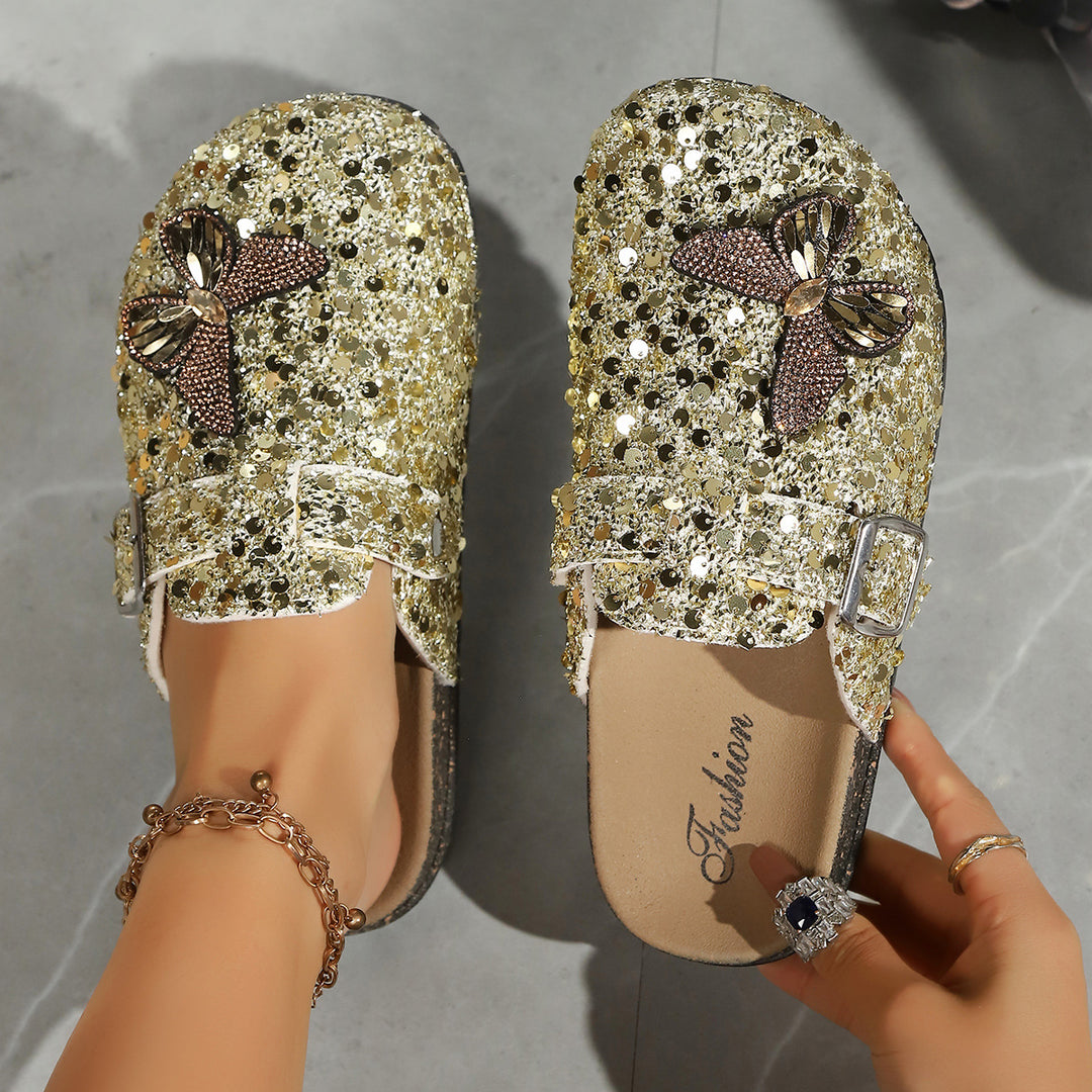Crystal Bow Mule Sandals