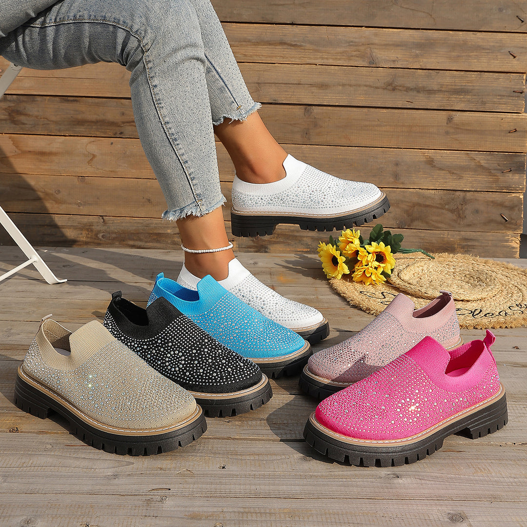 Rhinestone Knit Platform Slip-On Sneakers