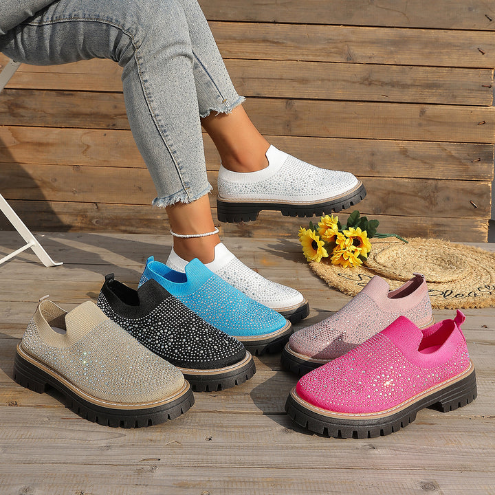 Rhinestone Knit Platform Slip-On Sneakers