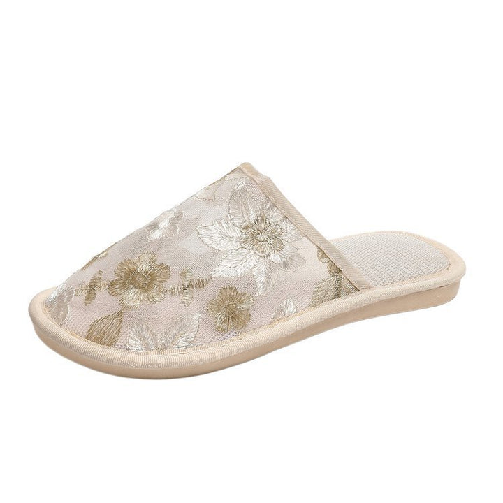 Floral Embroidered Mesh Slide Slippers