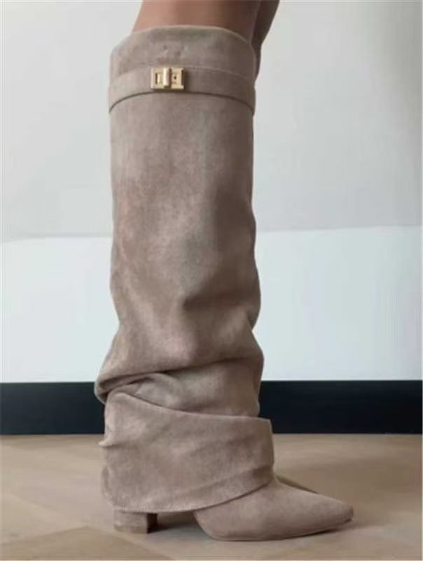 Pointed Toe Slouchy Knee High Boots