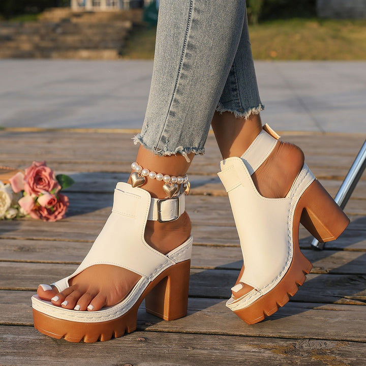 Peep Toe Block Heel Slide Sandals