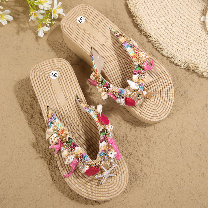 Shell Charm Platform Flip-Flops
