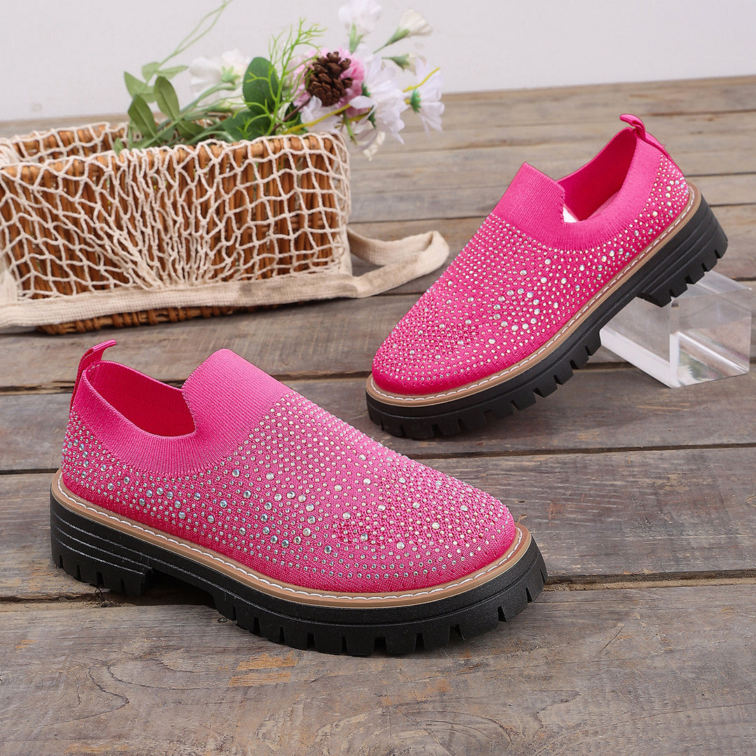 Rhinestone Knit Platform Slip-On Sneakers