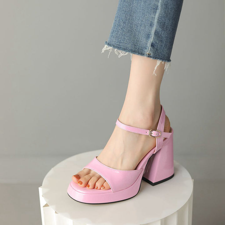 Open Toe Ankle Strap Block Heel Sandals