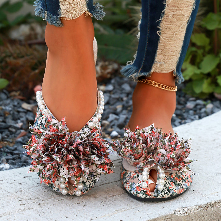 Pearl Flower Closed Toe Mule Flats