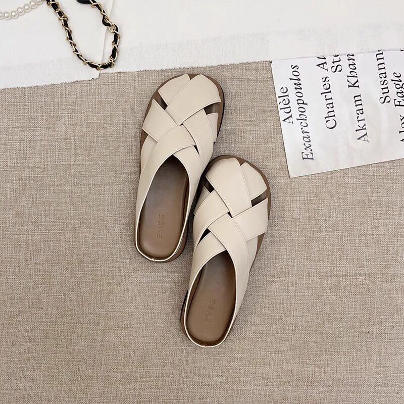 Woven Leather Closed Toe Mule Sandals
