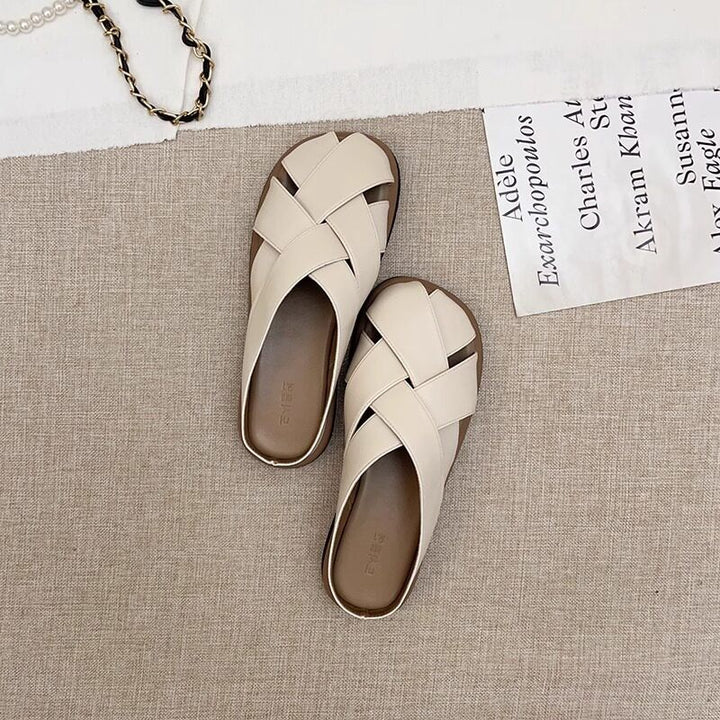 Woven Leather Closed Toe Mule Sandals
