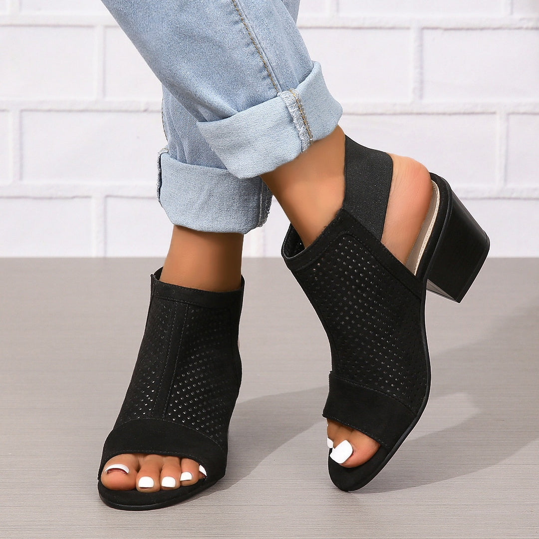 Round Toe Slip-On Block Heel Sandals
