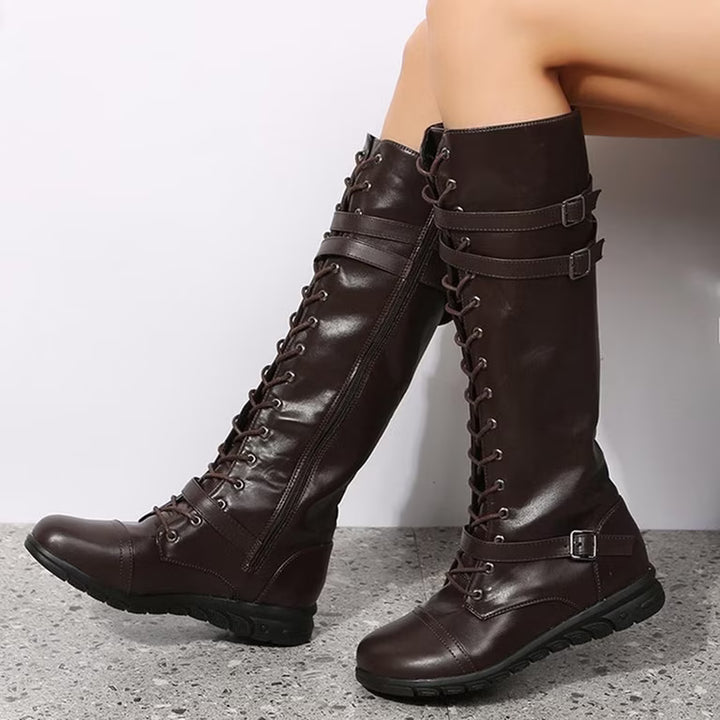 Vintage Lace-Up Knee-High Boots