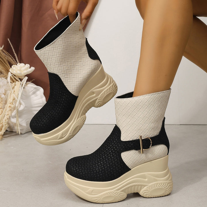 Woven Platform Wedge Ankle Boots