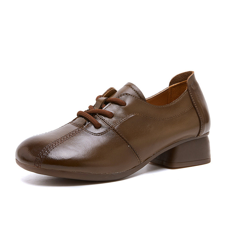 Classic Leather Lace-Up Low Heel Shoes