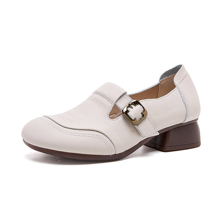 Soft Leather Vintage Buckle Comfort Flats