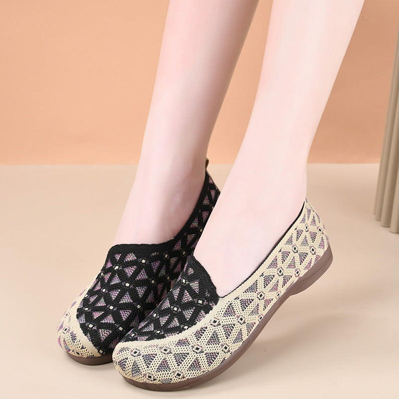 Burgundy Geometric Pattern Slip-On Flats
