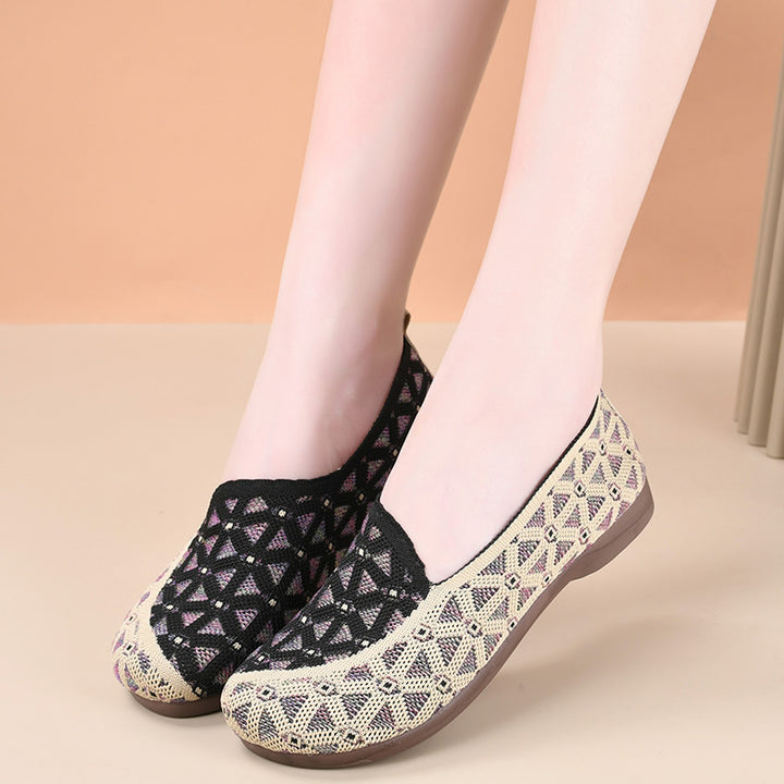 Burgundy Geometric Pattern Slip-On Flats