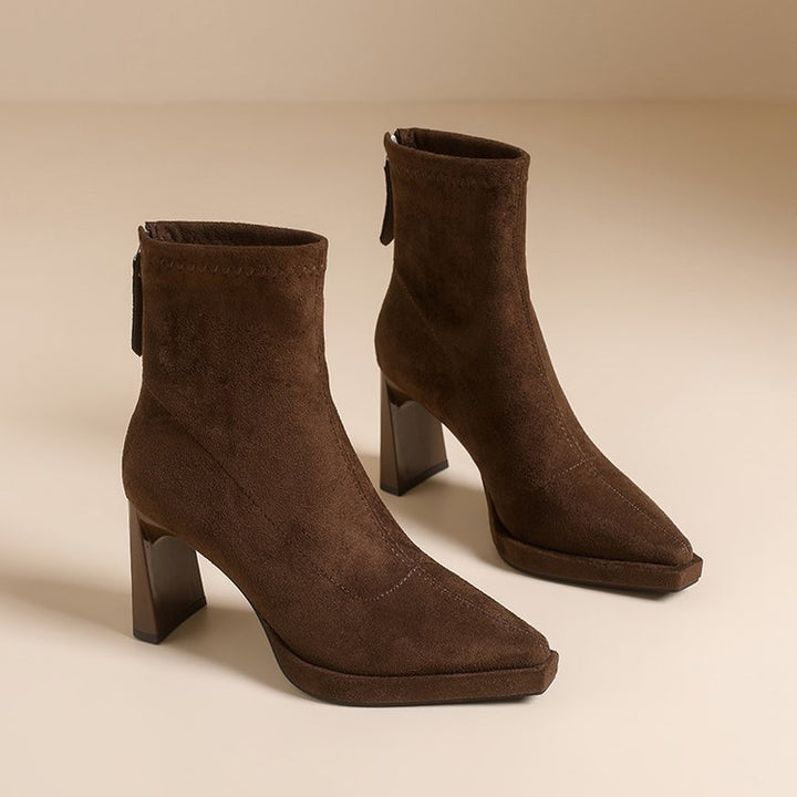 Suede Block Heel Ankle Boots
