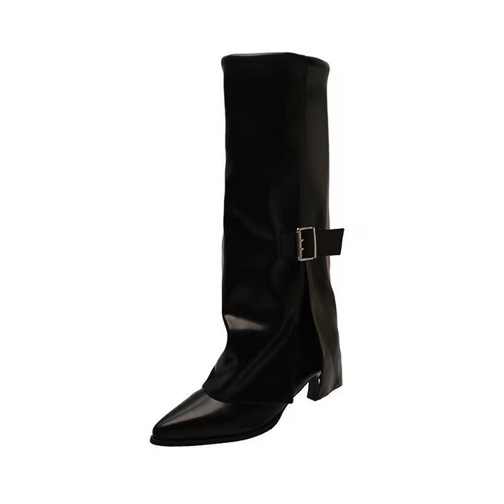 Vintage Buckle Pointed Toe Knee-High Boots