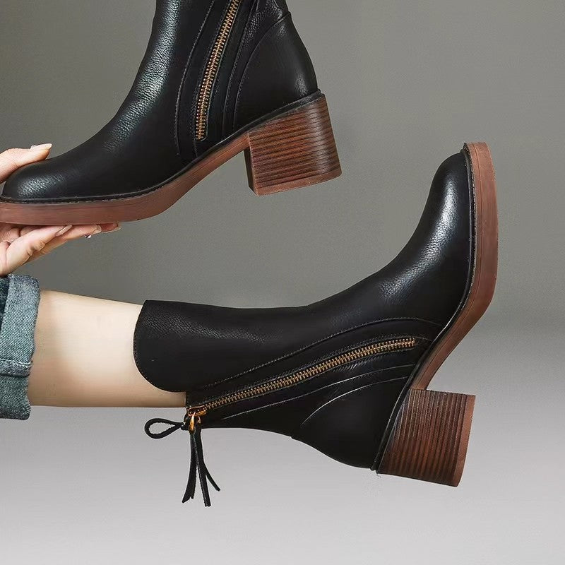 Classic Side Zip Block Heel Ankle Boots – Elunvo