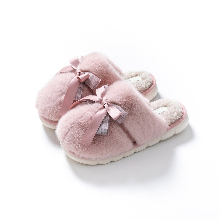 Plush Bow Cozy Slide Slippers
