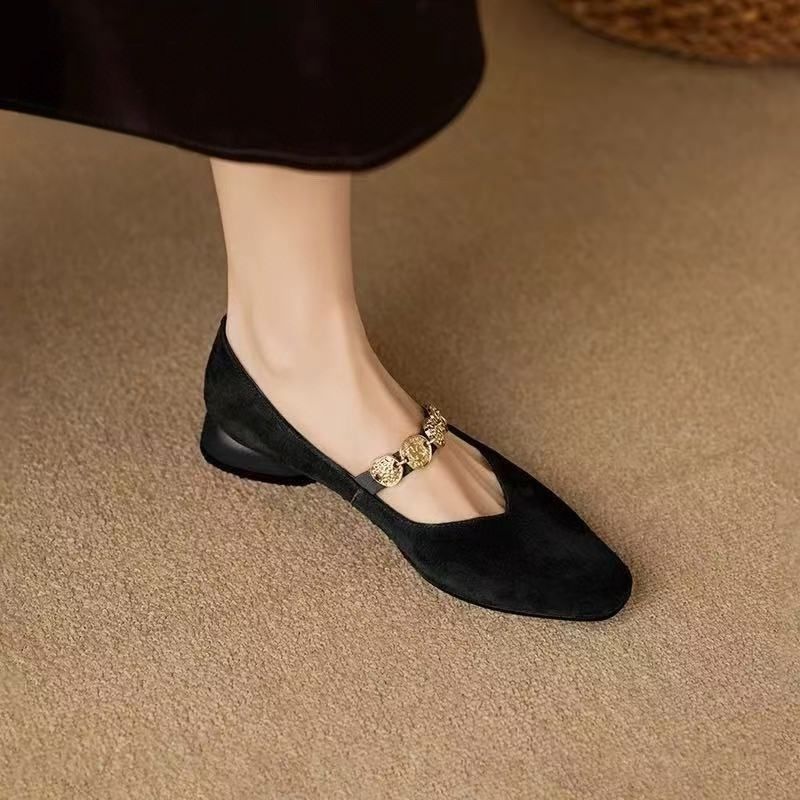 Vintage Suede Jewel Strap Flats