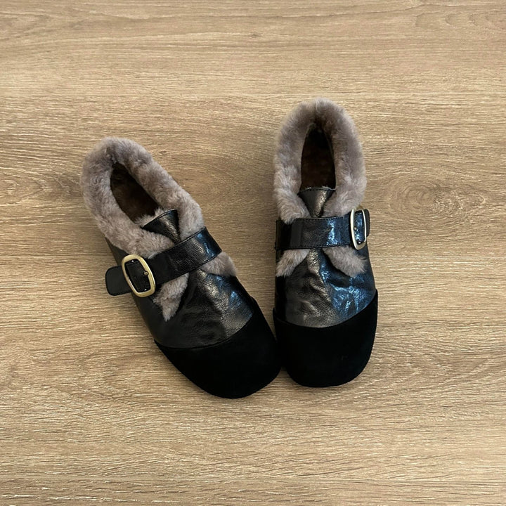 Cozy Faux Fur Buckle Flats