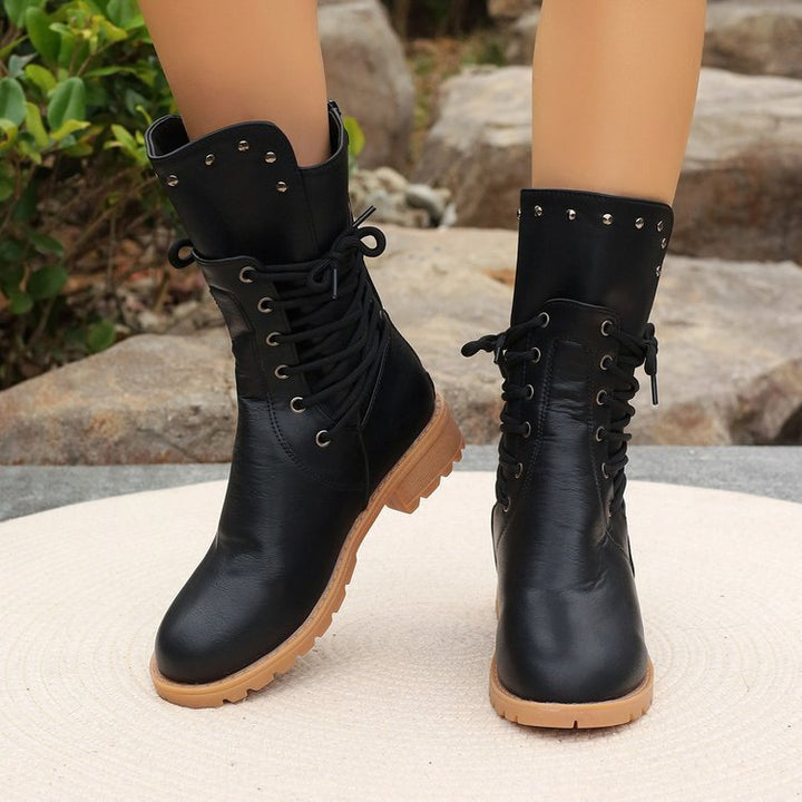 Vintage Lace-Up Mid-Calf Combat Boots