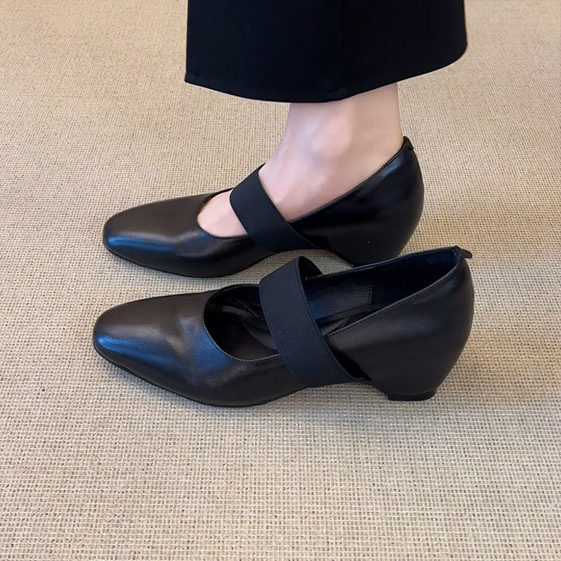 Soft Leather Mary Jane Wedge Pumps
