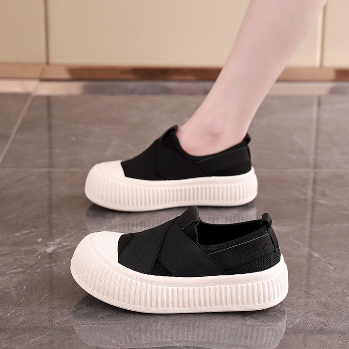 Black Cross-Strap Platform Slip-On Sneakers