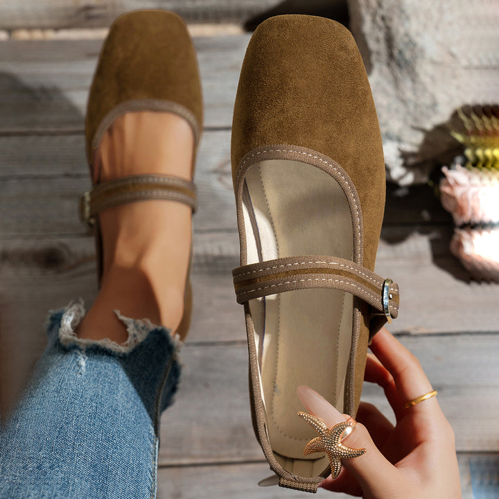 Square Toe Suede Mary Jane Flats