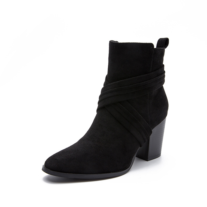 Vintage Suede Wrap Strap Block Heel Ankle Boots