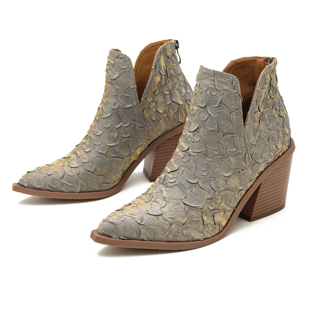 Textured Western Ankle Boots