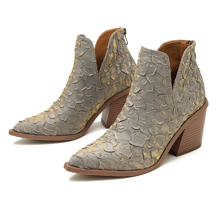 Textured Western Ankle Boots