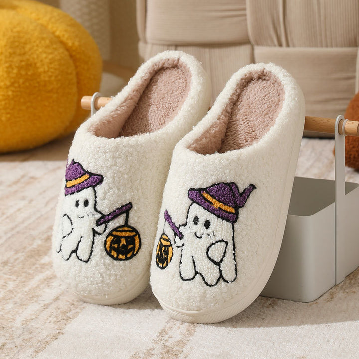 Halloween Pumpkin Plush Slip-On Slippers