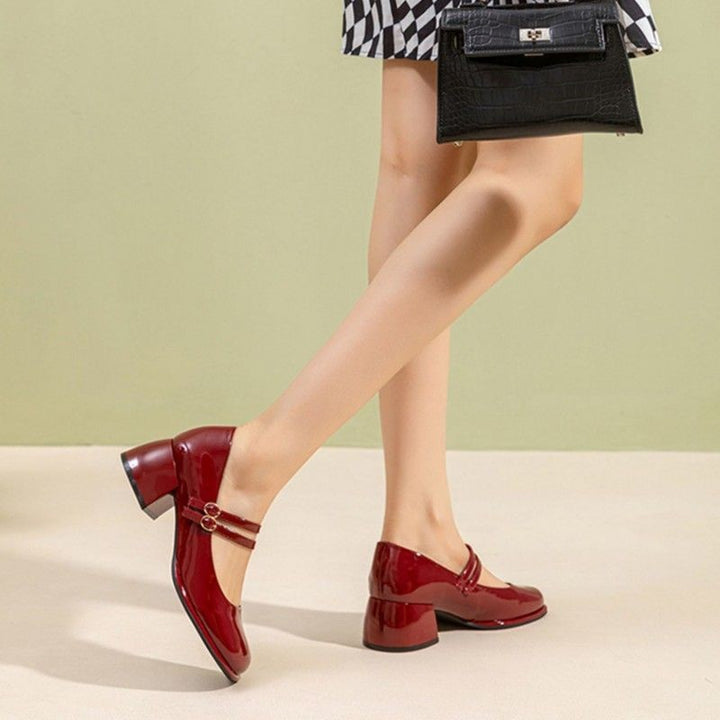 Patent Double Strap Block Heel Pumps