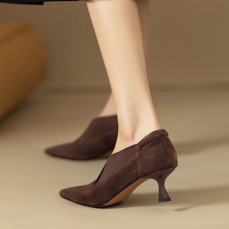 Elegant suede pointed-toe high heels