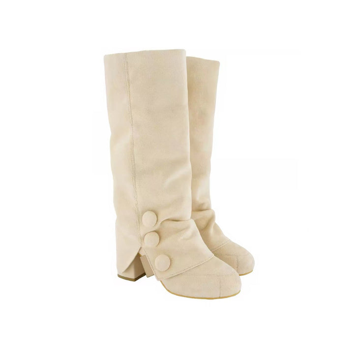 Button Slouch Knee-High Boots