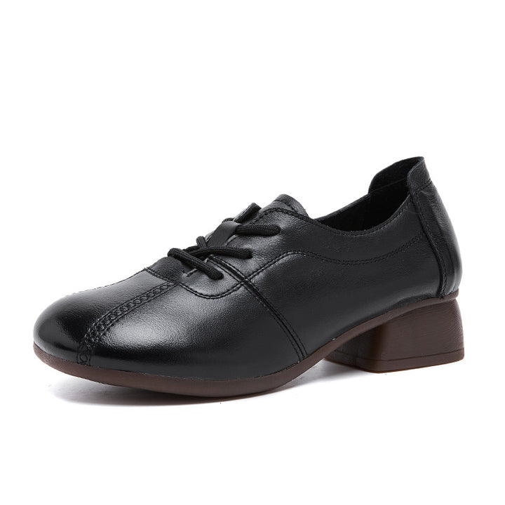 Classic Leather Lace-Up Low Heel Shoes