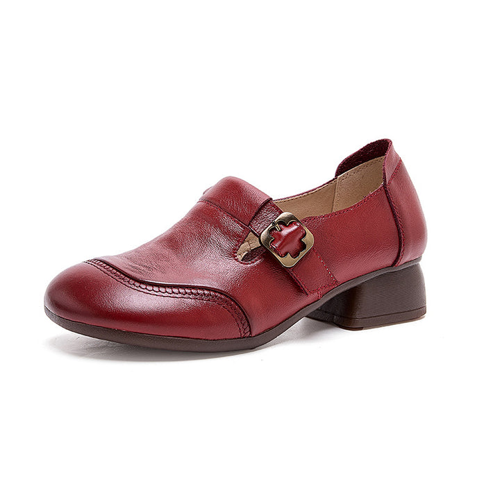 Soft Leather Vintage Buckle Comfort Flats